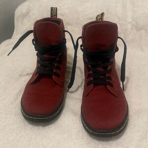 Dr. Martens Kids Red Canvas Lace-Up Boots with Black Laces